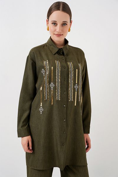 Bigdart Patterned Tunic Trousers Double Suit 6720 - Khaki