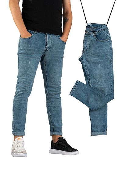 bombe Ανδρικό slim fit στενό κομμένο νύχια Τζιν παντελόνι Μπλε του πάγου
