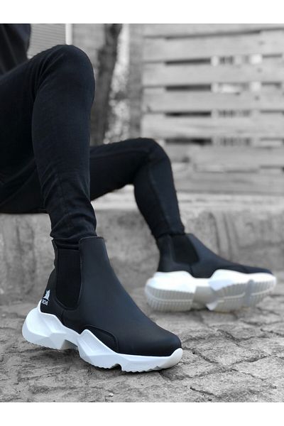 pabucmarketi Elastic Men's Sports Boots Black (White Sole)