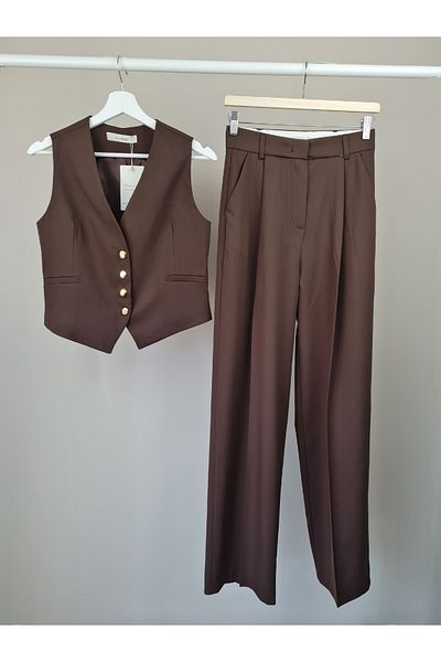 Telablanka Vest Suit Polyviscos Fabric Vest Plazzo Suit_Brown