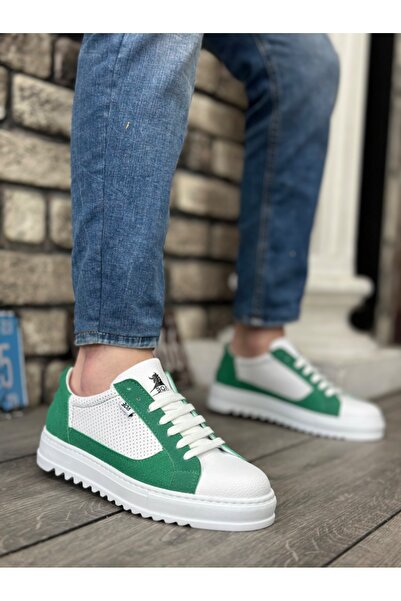 pabucmarketi Lace-Up Men's Sports Shoes White Green (White Sole)