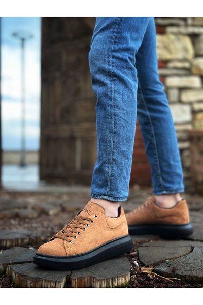 pabucmarketi Lace-Up Men's Sneakers Tan Suede (Black Sole)