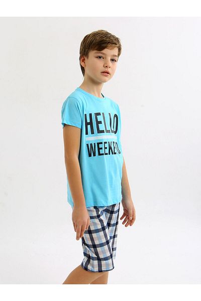vitmo Male Child Short-Sleeve Capris 100% Cotton Pajamas Set Hello Weekend