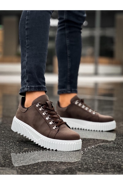 pabucmarketi Lace-Up Men's Casual Shoes Brown (White Sole)