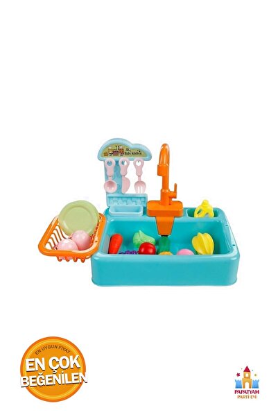 PapatyamPartiEvi Pilli Mutfak Lavabosu - Oyuncak Mutfak Lavabo Seti Kolay - L...
