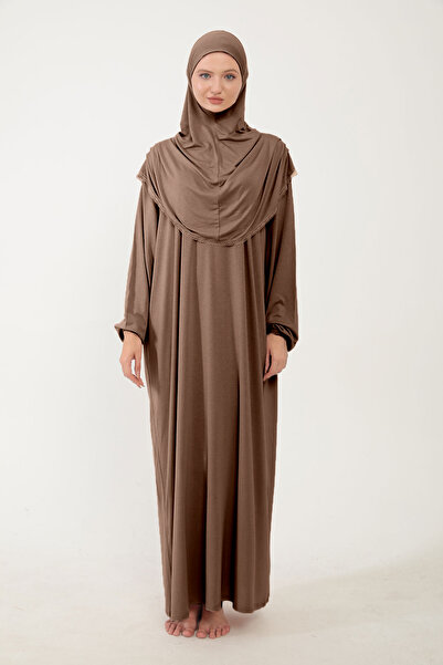 Sonbaharmoda Φόρεμα προσευχής Hijab Cotton Lace - Με μαντίλα, Ολόσωμο, Χτενισμένο Βαμβακερό Ύφασμα