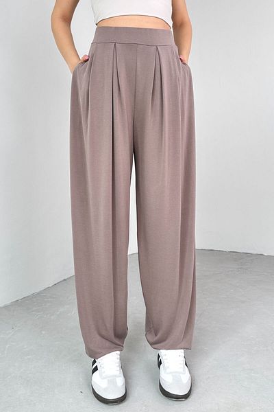 Cappmoda PNT-07417 Καφέ Παντελόνι Shalwar με ελαστική μέση