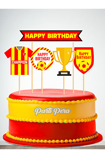 parti pera Sarı Kırmızı Şekilli Futbol Temalı Pasta Süsü 5 Parça