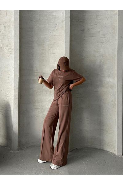 Cappmoda TKM-0046 Καφέ Μπλουζάκι με Έγχρωμο Εκτύπωση "Stockholm" και Λάστιχο στη Μέση