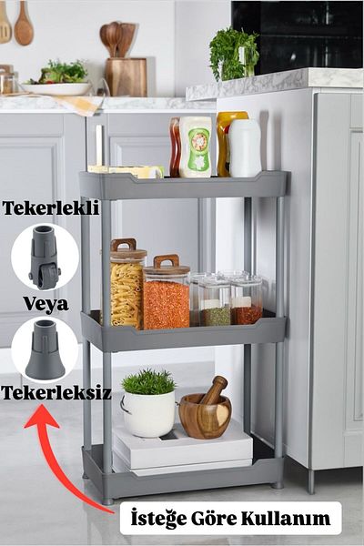 Bayev Clasy Grey 3 επιπέδων κάτω από το νεροχύτη Organizer Κουζίνα Μπάνιο Organizer Μονάδα ραφιών με ρόδες