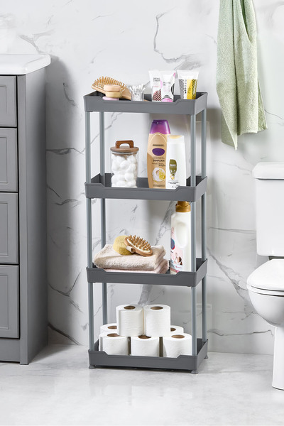 Bayev Clasy Grey 4-Tier Organizer κάτω από το νεροχύτη Μονάδα ραφιών οργάνωσης κουζίνας μπάνιου με ρόδες
