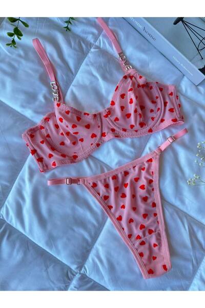 ARONA Love Detaylı Kalpli Sütyen Takımı Pembe