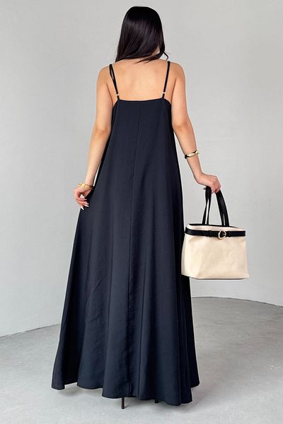 Cappmoda ELB-01776 Μαύρο Μακρύ Φόρεμα με Ρυθμιζόμενο λουράκι
