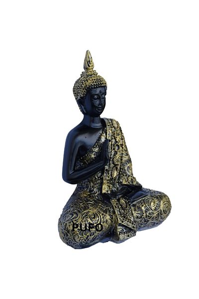 PUFO Statuie Buddha, decor Feng Shui, 19 cm, negru/auriu
