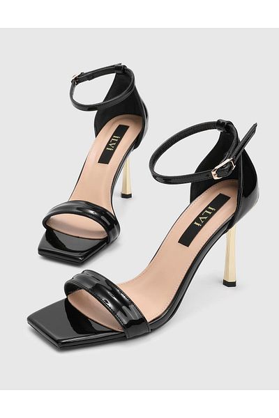 İLVİ Valdez Patent Leather Black Women's Heeled Sandals