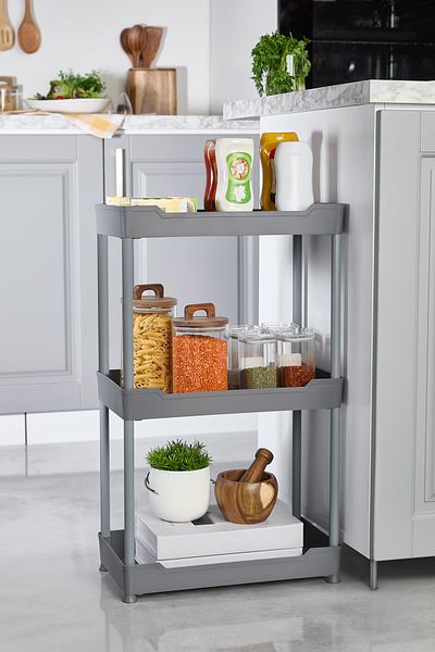 Bayev Clasy Grey 3 επιπέδων κάτω από το νεροχύτη Organizer Κουζίνα Μπάνιο Organizer Μονάδα ραφιών με ρόδες