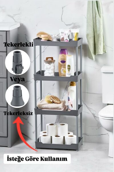 Bayev Clasy Grey 4-Tier Organizer κάτω από το νεροχύτη Μονάδα ραφιών οργάνωσης κουζίνας μπάνιου με ρόδες