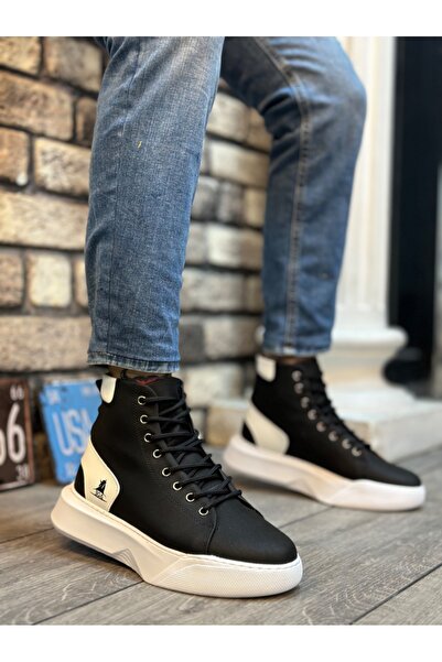 pabucmarketi Lace-Up Men's Sports Boots Black White (White Sole)