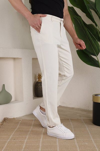 Viyamo Men's Casual Slim Fit Cord Patterned Fabric Trousers