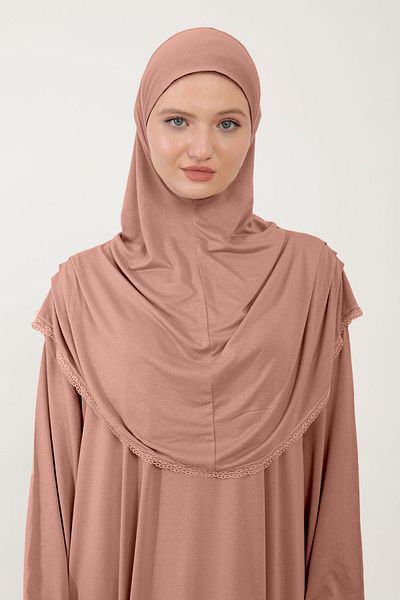 Sonbaharmoda Γυναικείο φόρεμα προσευχής Hijab από βαμβακερό χτενισμένο ύφασμα με δαντέλα