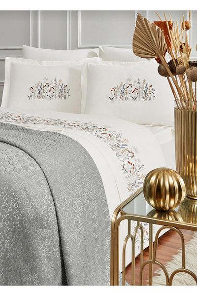 Özdilek Özdi̇lek Double Personality Embroidered Pique Duvet Cover Set Bride Set 7 Pieces