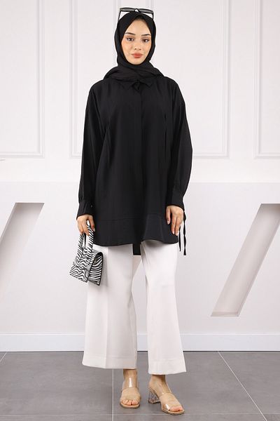 İmajButik Μαύρο μανίκι δεμένο τουνίκ