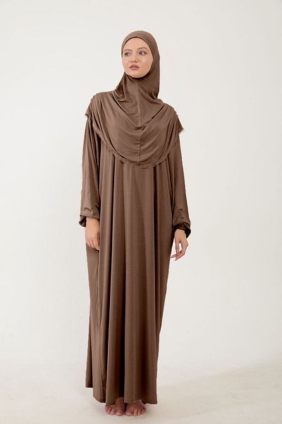 Sonbaharmoda Φόρεμα προσευχής Hijab Cotton Lace - Με μαντίλα, Ολόσωμο, Χτενισμένο Βαμβακερό Ύφασμα