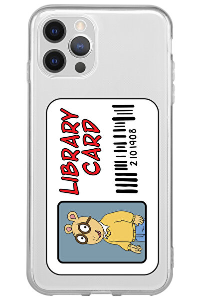 WANNA PROTECT iPhone 14 Pro Library Card Desenli Silikon Şeffaf Telefon Kılıfı
