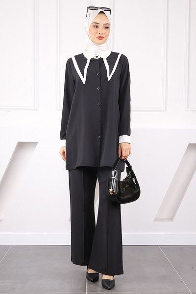 İmajButik Κοστούμι παντελόνι με μαύρο γιακά με λεπτομέρειες