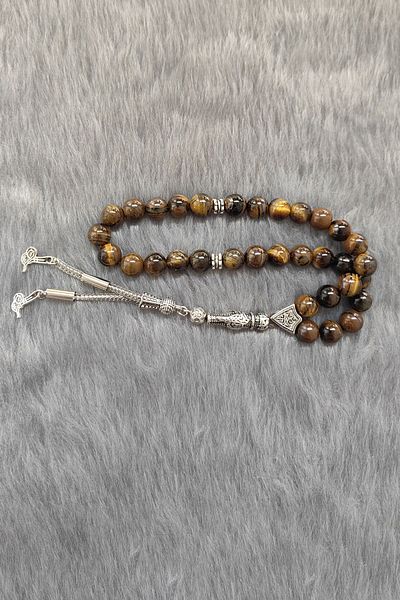 Chavin 8 Mm. Natural Stone Rosary with Tiger Eye Stone Ev94