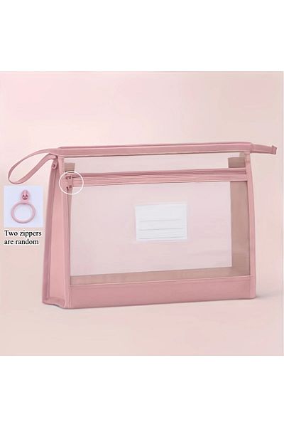 GlassySKY Double Layer Zippered Transparent Mesh Storage Bag,School Office Work Organizer Briefcase