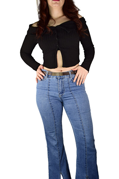 GoDeri %100 Hakiki Deri, Gold Renk Tokalı 2 cm Koyu Kahverengi Kadın Kemeri; Elbise, Pantolon Kemeri_3LÇÇEK