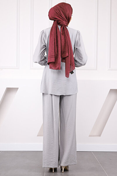 İmajButik Gray Waist Tie Tunic Trousers Suit