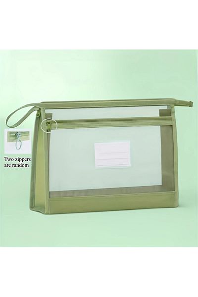 GlassySKY Geantă de depozitare din plasă transparentă cu fermoar cu două straturi, servietă organizatoare de lucru pentru biroul școlii