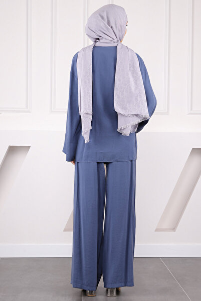 İmajButik Σετ παντελόνι Indigo Modal Kimono με δεμένη μέση