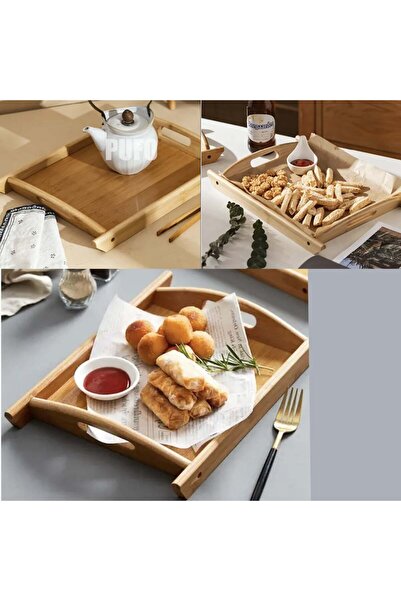 PUFO Serve bamboo wooden serving tray with handles, 44 cm, brown