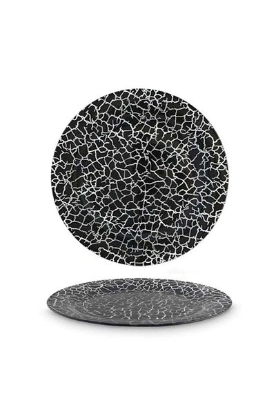 PUFO Set de 6 farfurii elegante Pufo Elegant Black din sticlă pentru servirea aperitivelor, deserturilor, 28 cm, negru