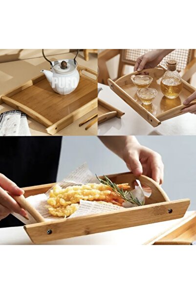 PUFO Serve bamboo wooden serving tray with handles, 36 cm, brown