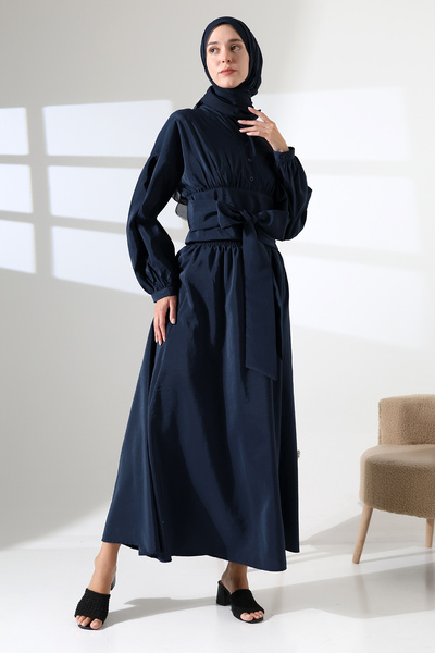 Mihran Butik Women's 100% Cotton Modal Navy Blue Shirt Skirt Hijab Suit