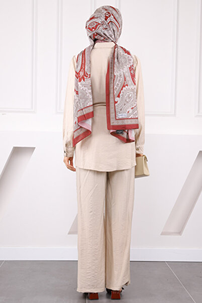 İmajButik Μπεζ κοστούμι παντελόνι τουνίκ με δέσιμο στη μέση