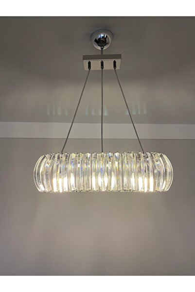 Retro OVAL KRİSTAL TAŞLI AMPÜLLÜ AVİZE