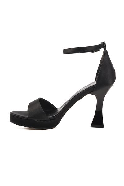 Aspor Black Satin Thin Heel Women's Heeled Sandals