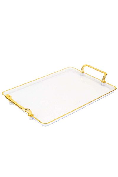 PUFO Tavă decorativă elegantă pentru servirea aperitivelor, prăjiturilor, fructelor, cu mânere rotunde, 37 cm, albă