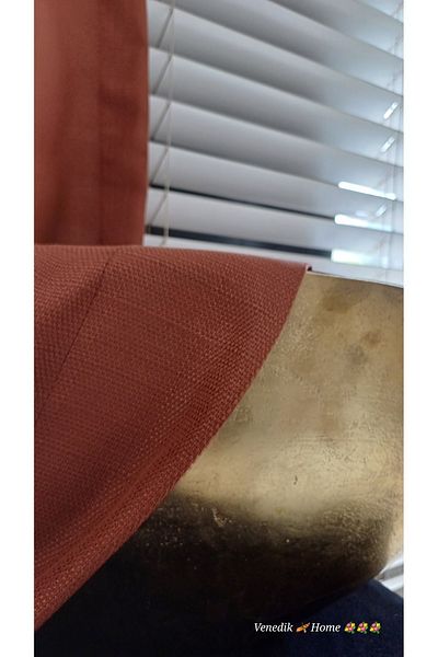 venedik home Brick Color Linen Background Curtain - Dense Pleated Custom Made (4 Accessories Gift)