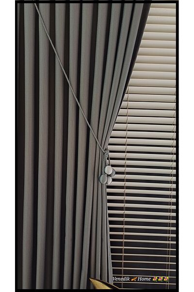 venedik home Gray Color Linen Background Curtain 1X3 Dense Pleated Custom Made (4 Bulk Accessories Gift)