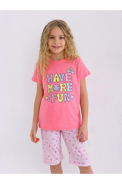 vitmo Girl's Short Sleeve Capri 100% Cotton Pajama Set More Fun