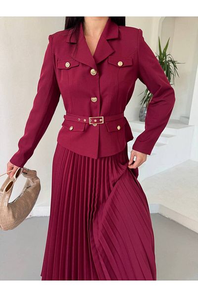 NILOO New Season Pleated Skirt Belted Jacket Set