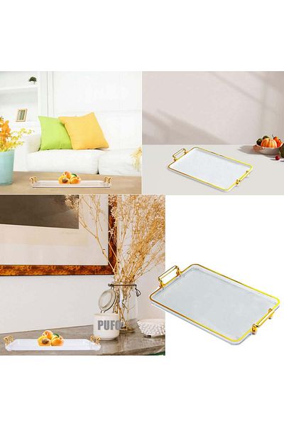 PUFO Tavă decorativă elegantă pentru servirea aperitivelor, prăjiturilor, fructelor, cu mânere rotunde, 37 cm, albă