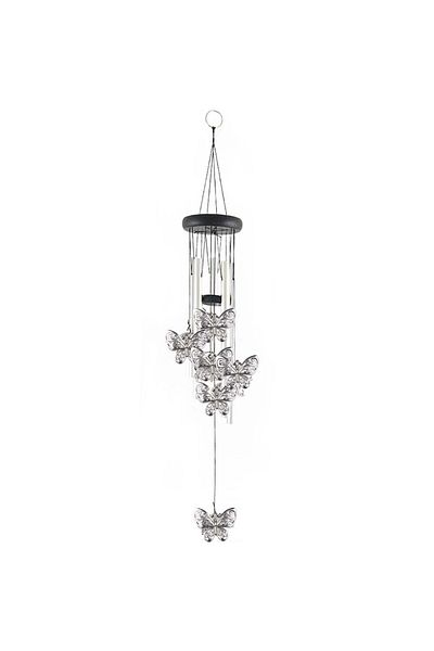 PUFO Clopoțel de vânt cu 5 tuburi sonore metalice pentru casă sau grădină, model fluture