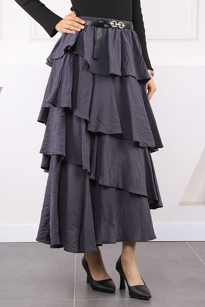 İmajButik Καπνιστή ελαστική μέση στρώσεις φούστα με ζώνη
